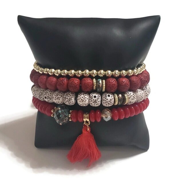 Beaded Stone Stacked Stretch Bracelets