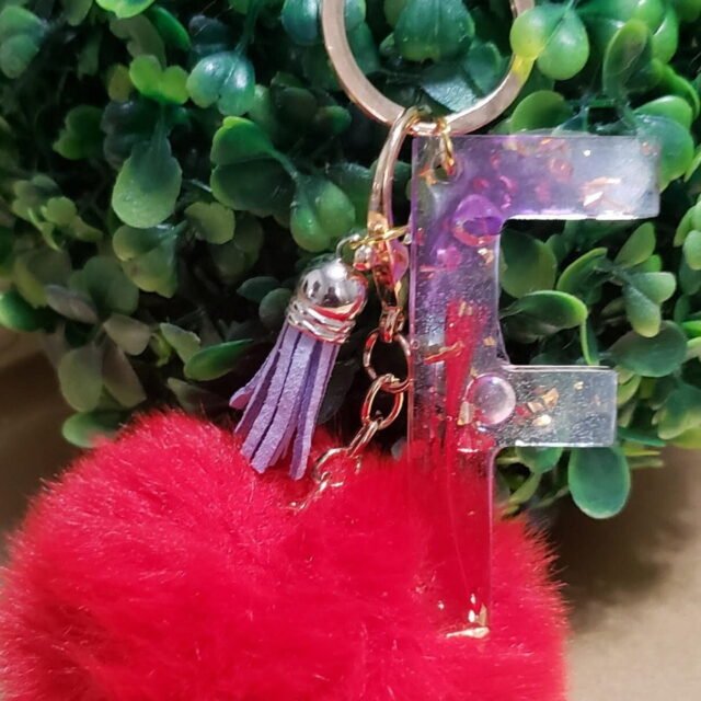 Personalized Large Initial Keychain with Pompom