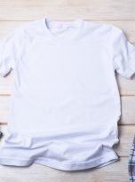 Men’s T-shirt mockup with gray running shoes, sunglasses